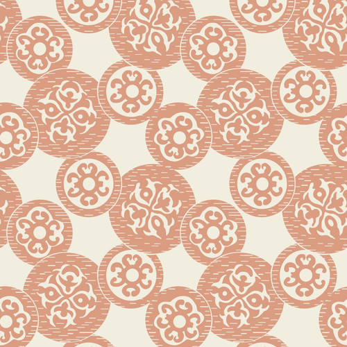 Orbit – Coral – circular medallion fabric by the yard