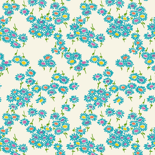 Daisy – Aqua – scattered floral fabric by the yard