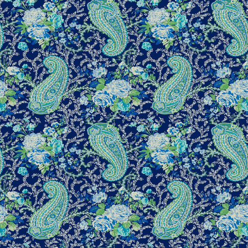 Floral Paisley – Blue – vintage floral paisley fabric by the yard