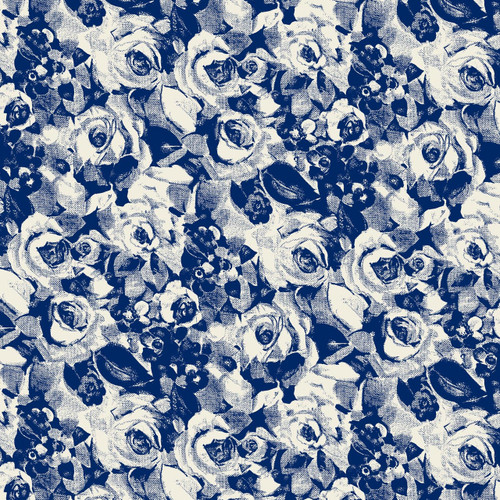 Rosie – Indigo – vintage rose floral fabric by the yard