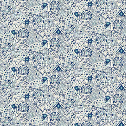 Swirly – Linen Navy – ornate geometric fabric by the yard