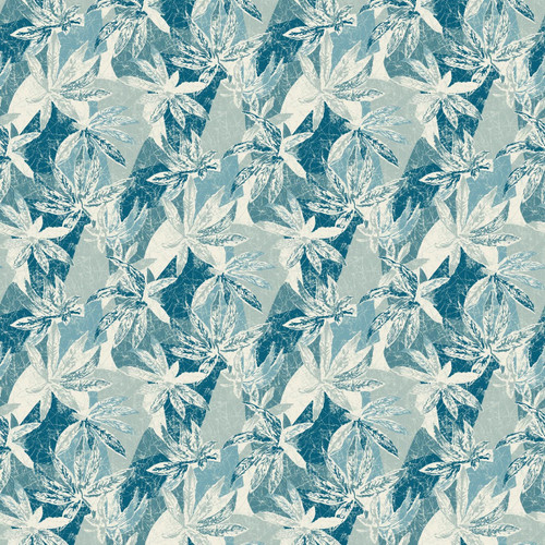Collage – Lagoon – abstract botanical leaf fabric by the yard