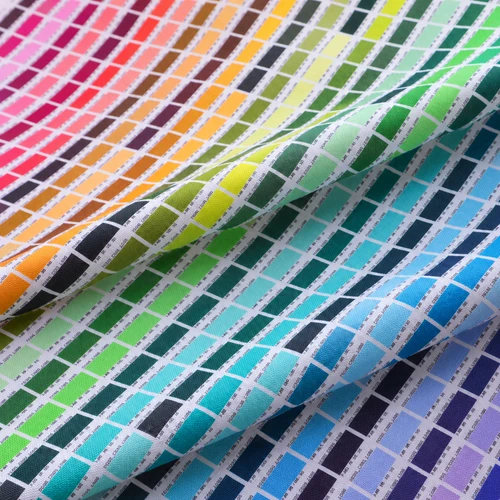 Close-up of Color Library printed color swatches on