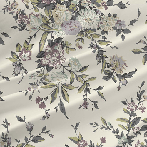Floral print fabric - Splendor in Moss & Lilac Colorway