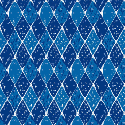 Diamond – All Blue – Hand Drawn Geometric Fabric by the Yard