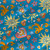Celestial Pinwheel novelty fabric with colorful stars, hearts, scrollwork, and decorative celestial motifs on a bright teal background.