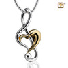 Pendant Treble Clef Heart Rhodium Plated Gold Vermeil Two Tone