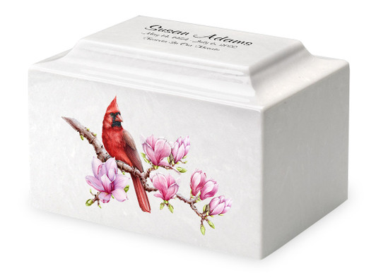 Cardinal & Hibiscus Cultured Marble Urn