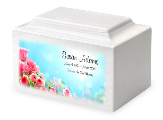 Pink Roses Cultured Marble Urn