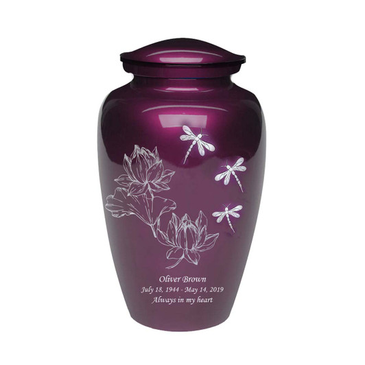 Exquisite Mother of Pearl Dragonflies Burgundy Urn