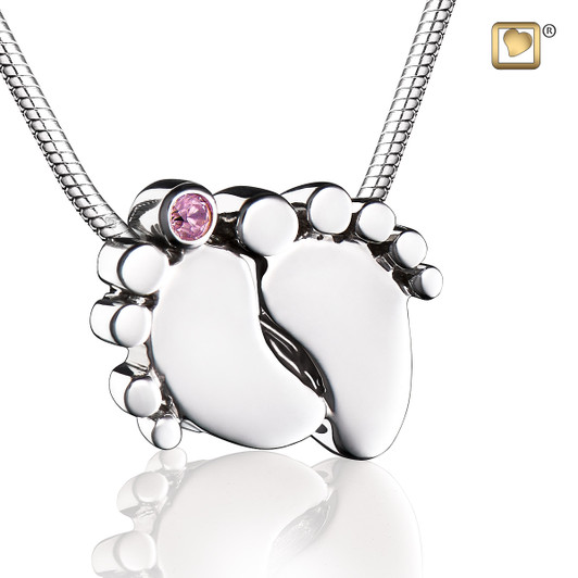 Pendant Baby Feet Rhodium Plated with Pink Crystal