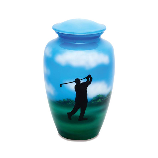 Down the Middle Golfer Hand Painted Urn