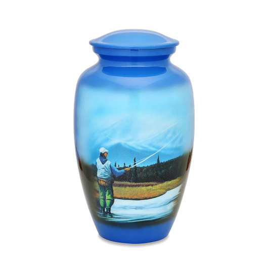 Fly Fishing Hand Painted Urn