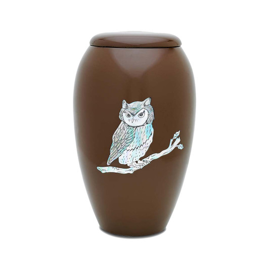 Owl Mother of Pearl Brown Urn