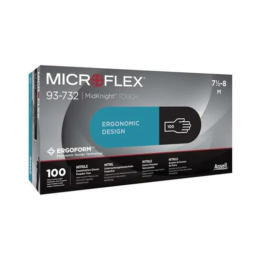 MICROFLEX MidKnight Touch Nitrile Exam Gloves Black NS Not Chemo Rated