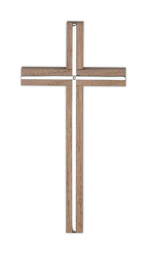 Plain Silver Metal Cross in Walnut