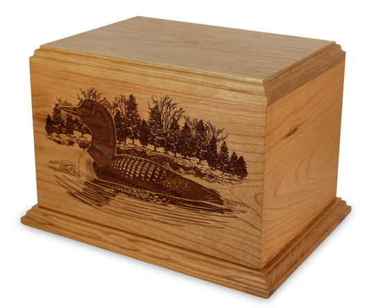 Loon Engraved Cherry Cremation Urn