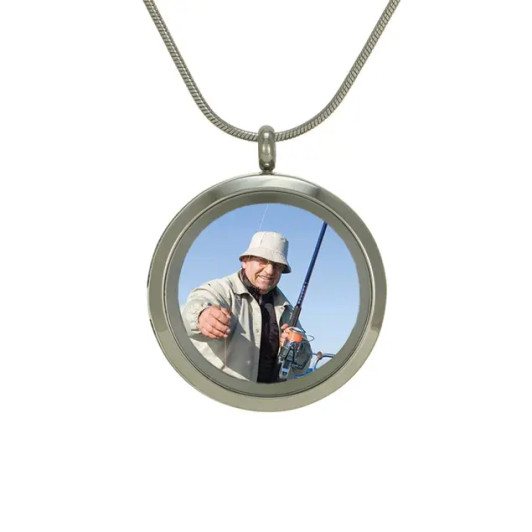 Pewter Round Hinged Photo Glass Pendant