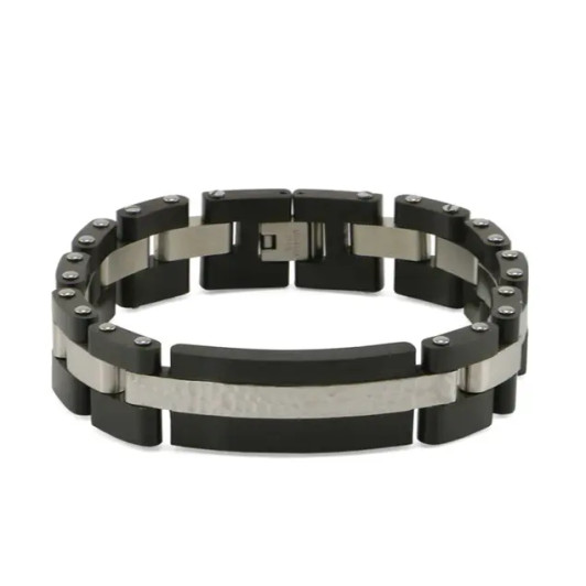 Onyx with Pewter Cable Link Bracelet