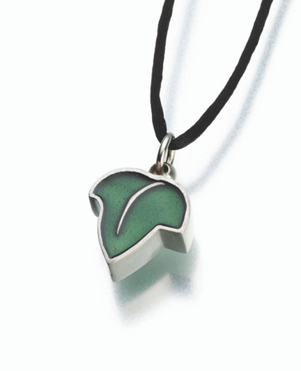 Pewter Leaf Pendant w/ Green Enamel