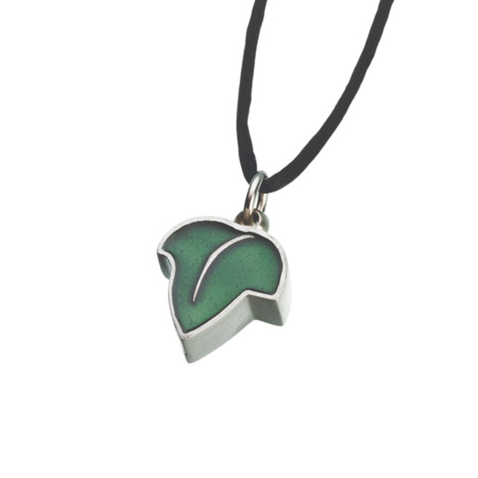 Pewter Leaf Pendant w/ Green Enamel