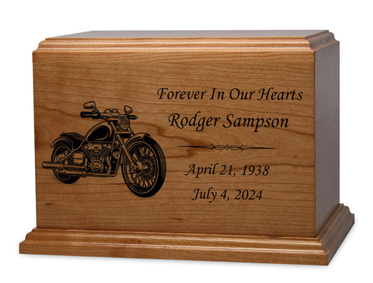 Motorcycle Dexter Solid Cherry Cremation Urn