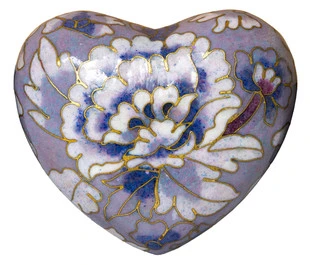 Purple Floral Cloisonne Heart Keepsake w/ Stand