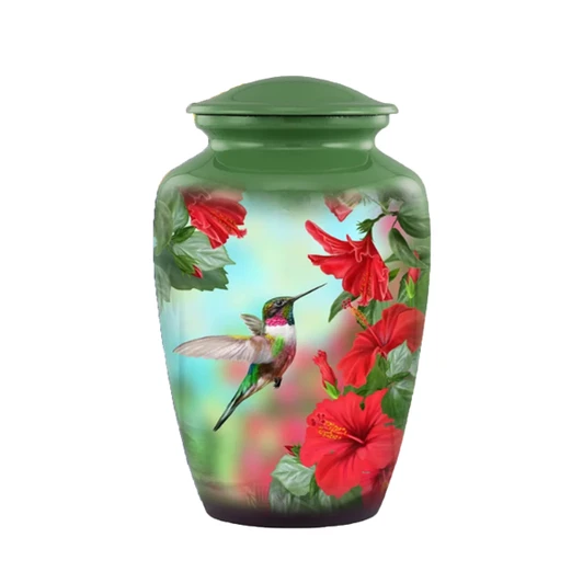 Hummingbird w/ Hibiscus Hand Painted Urn