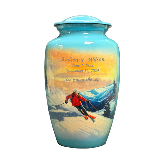 Skier Hand Painted Urn
