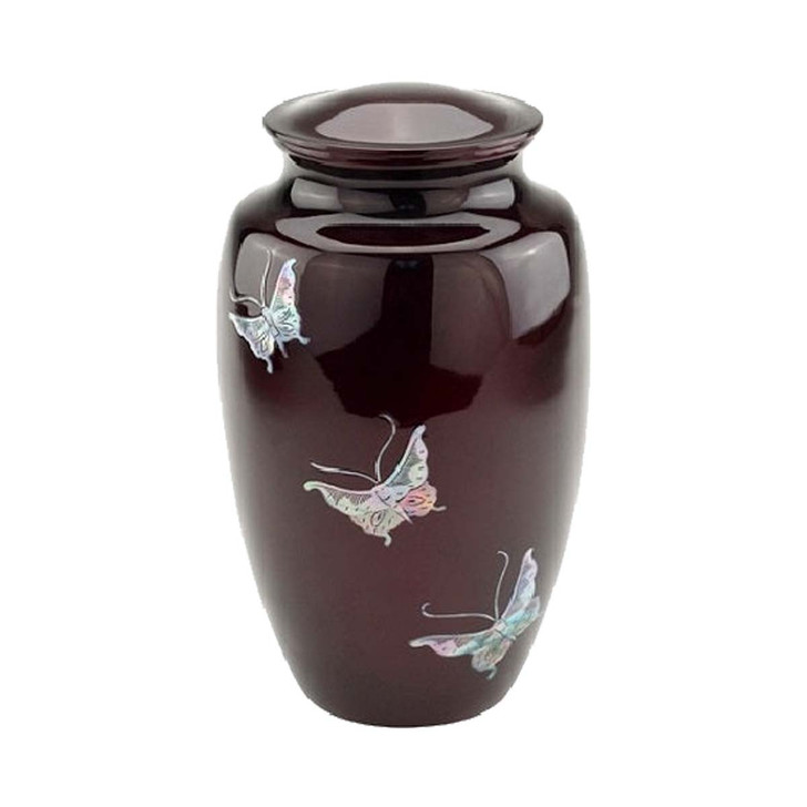 Butterfly Mother of Pearl Burgundy Urn