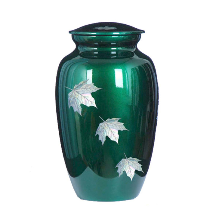 Falling Leaves Mother of Pearl Green Urn