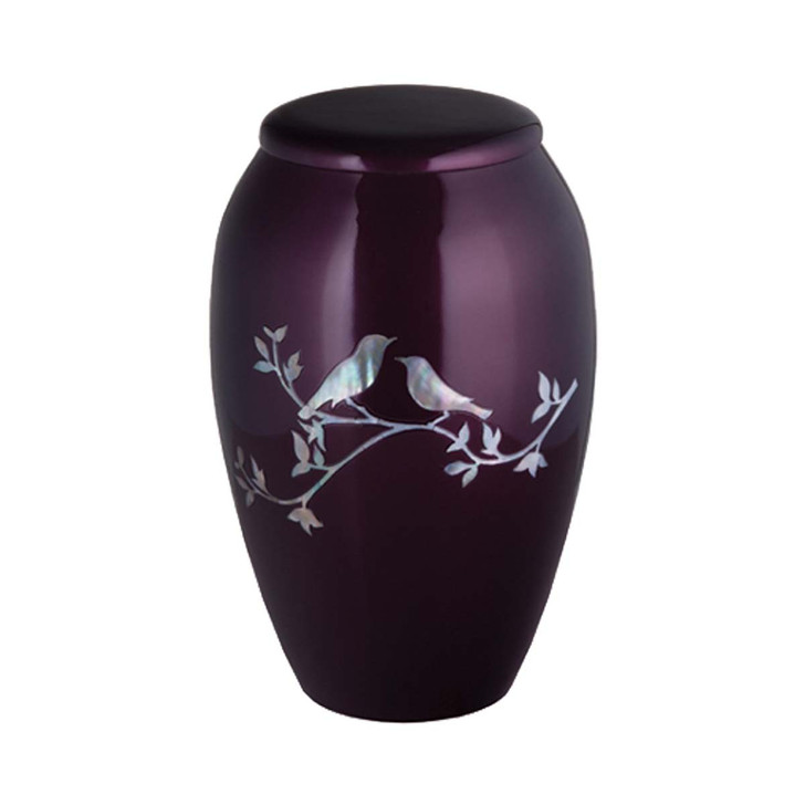 Doves Flat Top Mother of Pearl Burgundy Urn