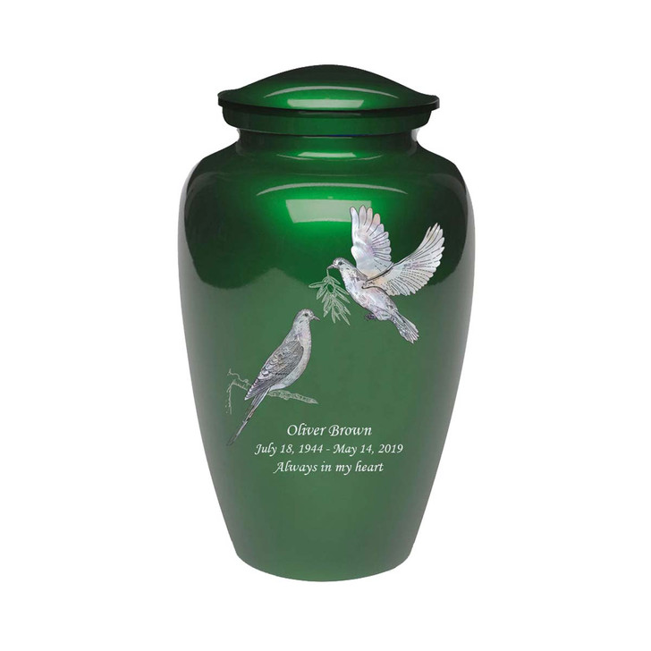 Exquisite Mother of Pearl Doves Green Urn