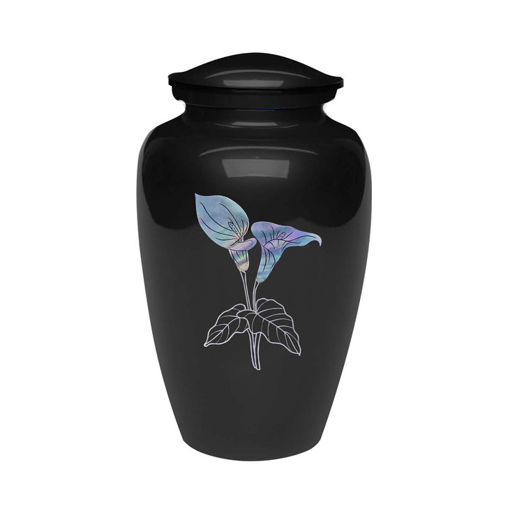 Exquisite Mother of Pearl Lily Black Urn