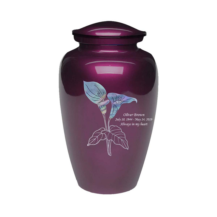 Exquisite Mother of Pearl Lily Burgundy Urn