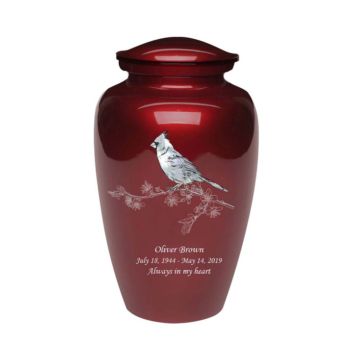 Exquisite Mother of Pearl Cardinal Red Urn
