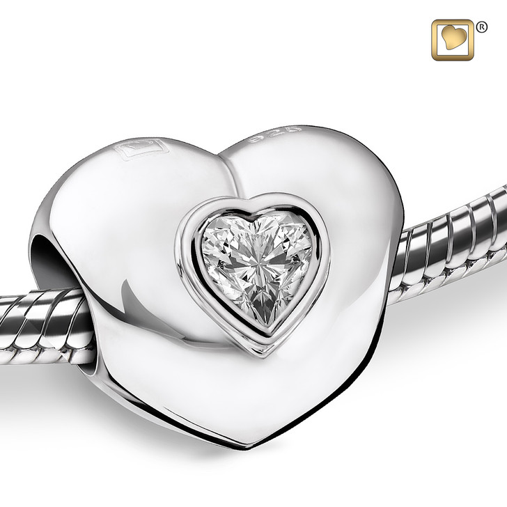 Heart to Heart with Clear Crystal Cremation Bead