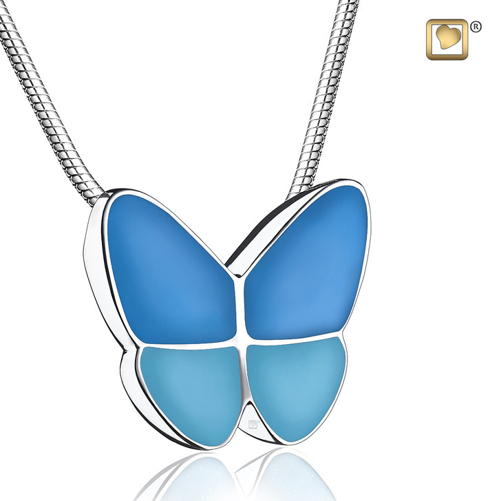 Pendant Wings of Hope Blue Enamel Rhodium Plated