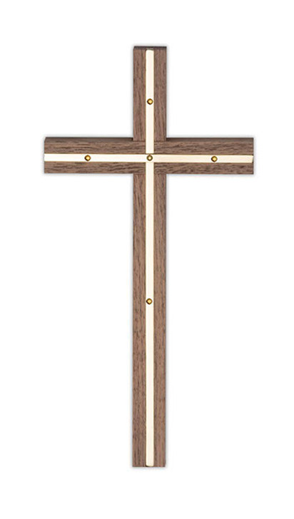 Plain Brass Metal Cross in Walnut