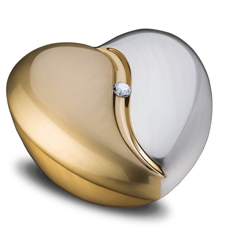 Brushed Gold With Crystal HeartFelt Standard Adult Cremation Urn