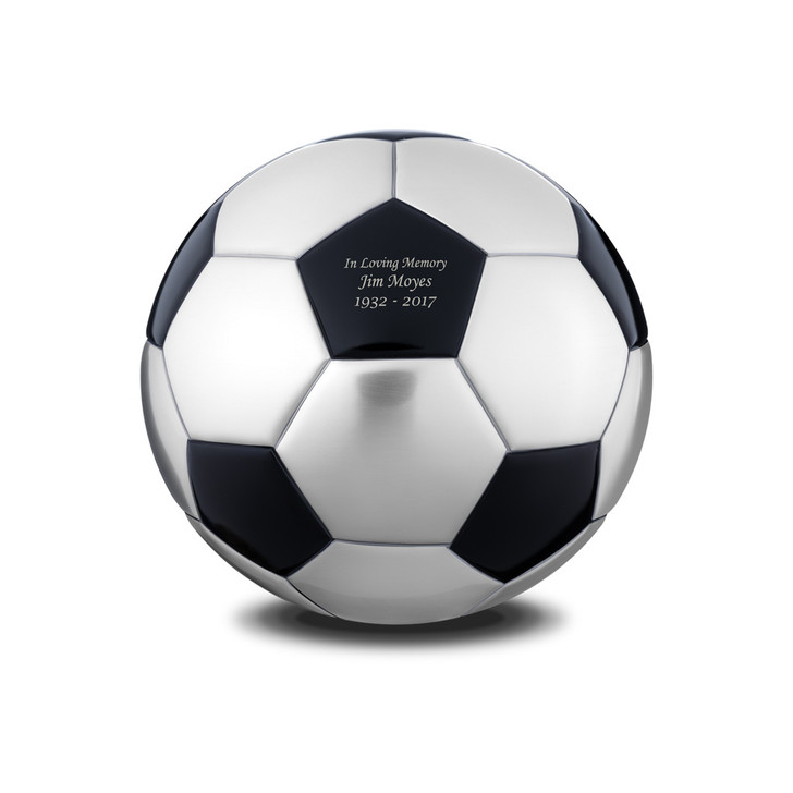 Soccer Ball Cremation Urn - Matt Black and Brushed Pewter
