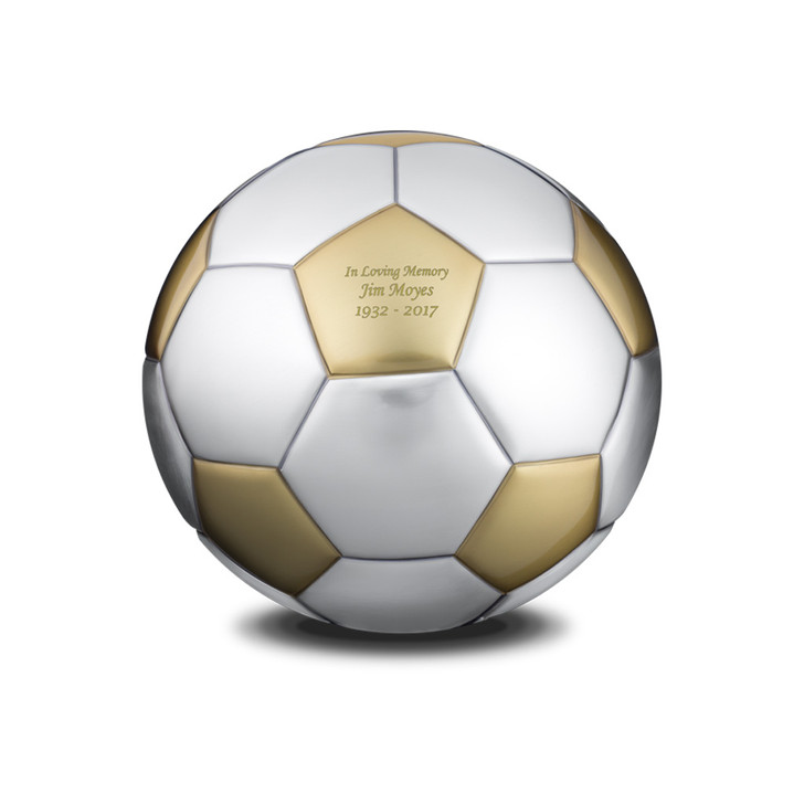 Soccer Ball Cremation Urn - Brushed Gold and Brushed Pewter