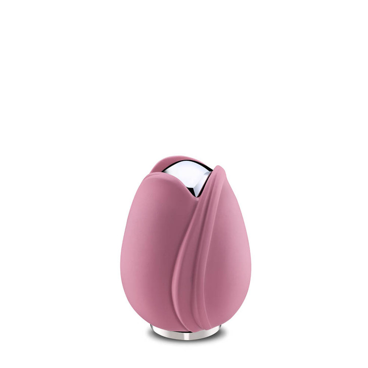 Pink and Polished Silver Tulip Keepsake Cremation Urn