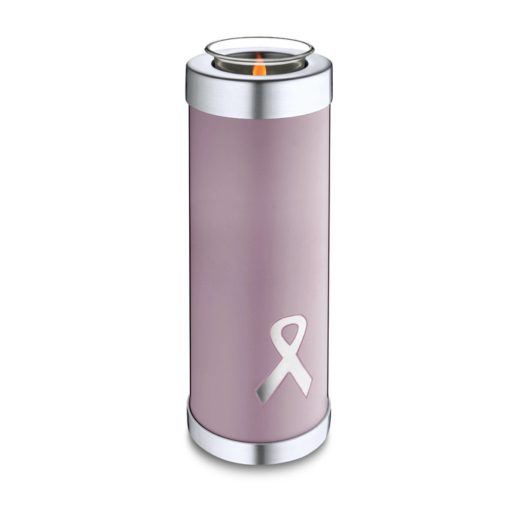 Pink and Brushed Pewter Tall Awareness Tealight Keepsake Cremation Urn