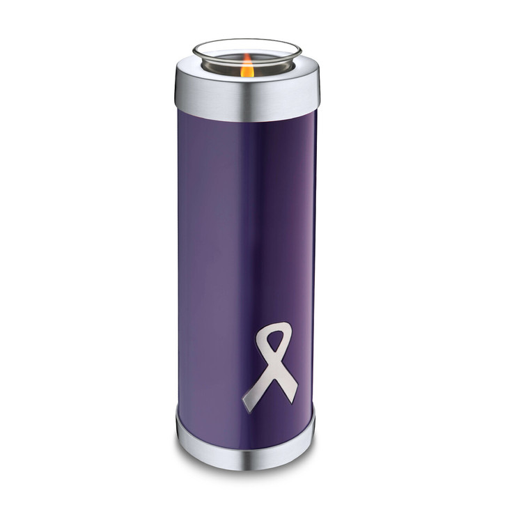 Purple and Brushed Pewter Tall Awareness Tealight Keepsake Cremation Urn