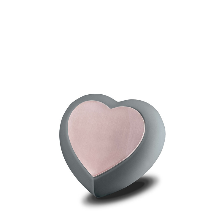 French Grey and Brushed Rose Gold Drop Heart Keepsake Cremation Urn