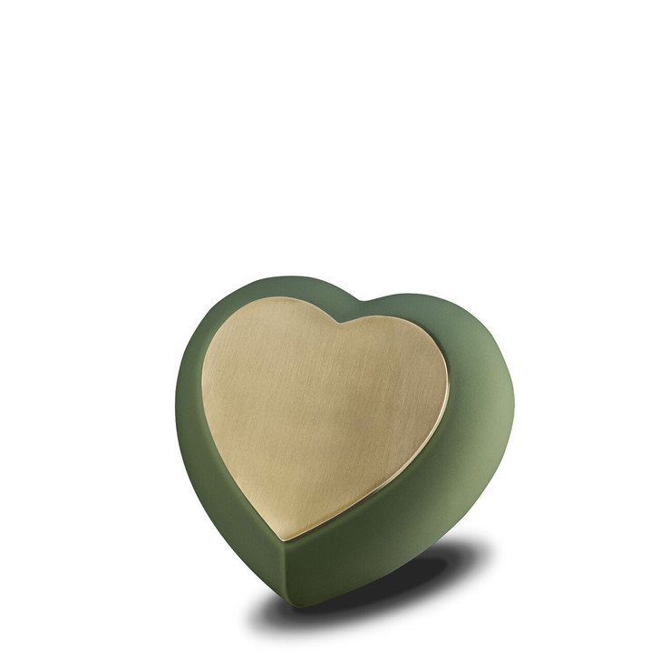 Sage Green and Brushed Gold Drop Heart Keepsake Cremation Urn