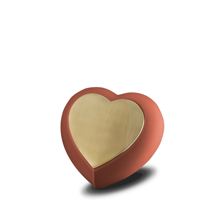 Terracotta and Brushed Gold Drop Heart Keepsake Cremation Urn