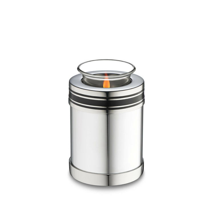 ArtDeco Polished Silver Tealight Keepsake Cremation Urn