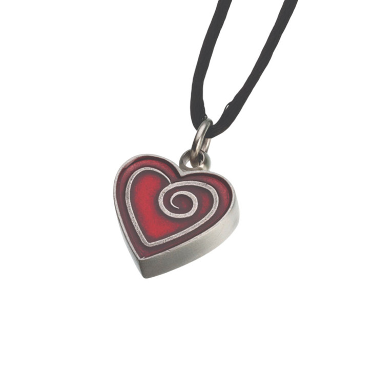 Pewter Heart Pendant w/ Red Enamel Spiral